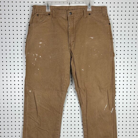 Dickies Carpenter Pants 38x32 Brown Painter Painted Distressed Faded Work Wear - Picture 2 of 7